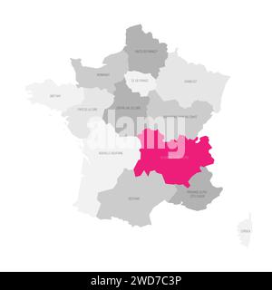 Auvergne-Rhone-Alpes - Karte der Verwaltungseinheit, Region, rosa hervorgehoben auf der Karte von Frankreich Stock Vektor