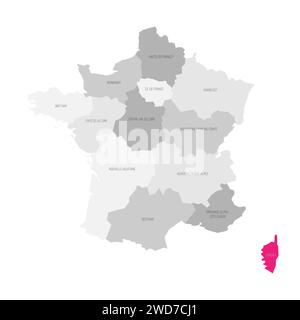 Korsika - Karte der Verwaltungseinheit, Region rosa auf der Karte von Frankreich hervorgehoben Stock Vektor