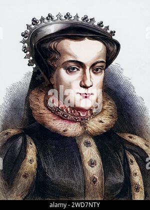 Maria I. (1516-58) Königin von England ab 1553, Tochter von Heinrich VIII Und Katharina von Aragon und überzeugte Katholikin, Maria heiratete Philipp II Von Spanien, die Ehe bleibt aber kinderlos, ihre Regierungszeit war von religiösen Unruhen geprägt und ihre Verfolgung der Protestanten führte dazu, dass sie ''Blutige Maria'' genannt war, Mitglied der Tudor-Dynastie', Historisch, digital restaurierte Reproduktion von einer Vorlage aus dem 19. Jahrhundert, Datum nicht angegeben Stockfoto