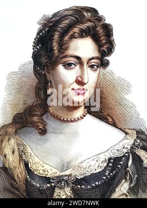 Maria II (1662-1294), Königin von Großbritannien und Irland ab 1689 als gemeinsame Monarchin mit ihrem Ehemann Wilhelm III., Ältere Tochter von Jakob II., Mitglied der Stuart-Dynastie, Historisch, digital restaurierte Reproduktion von einer Vorlage aus dem 19. Jahrhundert, Datum nicht angegeben Stockfoto