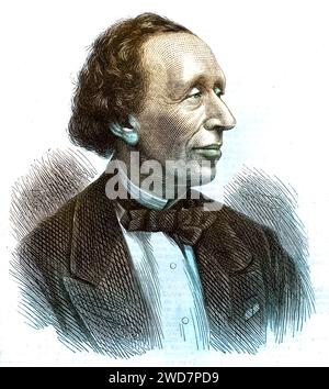 Hans Christian Andersen (1805–1875) dänischer Schriftsteller und Geschichtenerzähler, der vor allem durch seine Märchen bekannt wurde, Historisch, digital restaurierte Reproduktion von einer Vorlage aus dem 19. Jahrhundert, Datum nicht angegeben Stockfoto
