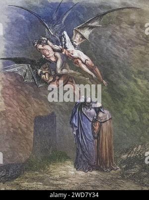 Illustration von Gustave Dore (1832-1883) für Dantes Inferno, die Göttliche Komödie von Dante Alighieri Canto, Inferno, Hölle, Paradies, Engel, Verdammnis, Historisch, digital restaurierte Reproduktion von einer Vorlage aus dem 19. Jahrhundert, Datum nicht angegeben Stockfoto