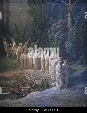 Illustration für Purgatorio von Dante Alighieri Canto, von Gustave Dore 1832-1883, französischer Künstler, Inferno, Hölle, Paradies, Engel, Verdammnis, Historisch, digital restaurierte Reproduktion von einer Vorlage aus dem 19. Jahrhundert, Datum nicht angegeben Stockfoto