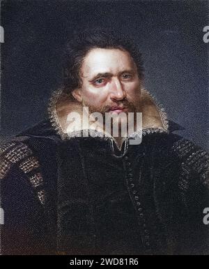 Ben Jonson, alias Benjamin Jonson, 1572-1637. Englischer jakobinischer Dramatiker, Lyriker und Literaturkritiker. Aus dem Buch Gallery of Portraits, 1833., Historisch, digital restaurierte Reproduktion von einer Vorlage aus dem 19. Jahrhundert, Datum nicht angegeben Stockfoto