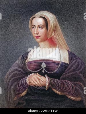 Catherine Parr 1512-1548. Englische Königin. Sechste Frau von Heinrich VIII Von England., aus dem Buch Lodge's British Portraits erschienen in London 1823., Historisch, digital restaurierte Reproduktion von einer Vorlage aus dem 19. Jahrhundert, Datum nicht angegeben Stockfoto