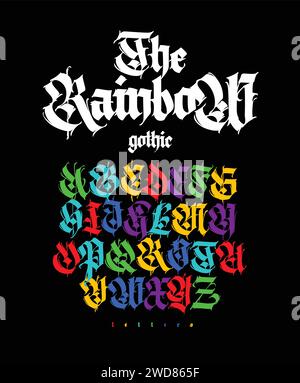 Gotische Schriftart aus lateinischen Buchstaben. Vektor. Englisches Alphabet. Mittelalterlicher europäischer Stil. Englisches Alphabet 9.-19. Jahrhundert. Symbole und Zeichen für Monogramm A. Stock Vektor