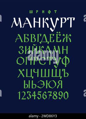 Das Alphabet der Alte russische Schrift. Vektor. Beschriftung in Russisch und Englisch. Neo-Russian Stil 17-19 Jahrhundert. Alle Buchstaben werden von Hand beschriftet, Stock Vektor