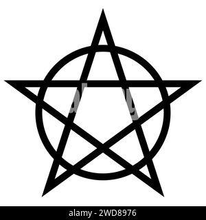 Pentagramm umschrieben durch einen Kreis. Fünfzackiges Sternschild. Magisches Symbol des Glaubens. Einfache flache schwarze Abbildung. Stock Vektor