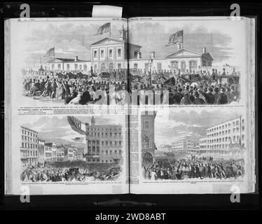 3 Illus. - 1. Die Presidential Reise - Empfang von Präsident Lincoln in New York, bei der Ankunft der Züge am Hudson River R. Depot, 30. Straße, Donnerstag, 24.02.19, Stockfoto