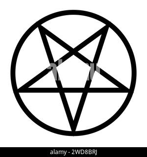 Invertiertes Pentagramm umschriebenes durch einen Kreis. Fünfzackiges Sternschild. Magisches Symbol des Satanismus. Einfache flache schwarze Abbildung. Stock Vektor