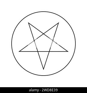 Invertiertes Pentagramm umschriebenes durch einen Kreis. Fünfzackiges Sternschild. Magisches Symbol des Satanismus. Einfache flache schwarze Abbildung. Stock Vektor