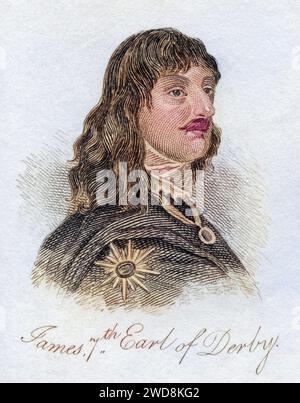 James Stanley 7. Earl of Derby 1607 1651 alias Baron Strange byname Great Earl of Derby Prominenter Royalist aus dem Buch Crabbs Historical Dictionary von 1825, Historisch, digital restaurierte Reproduktion von einer Vorlage aus dem 19. Jahrhundert, Datum nicht angegeben Stockfoto