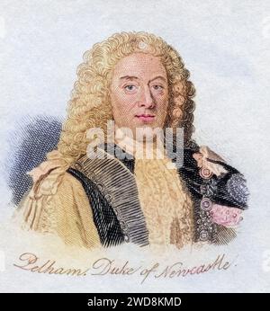 Thomas Pelham Holles 1. Herzog von Newcastle upon Tyne und Newcastle unter Lyne 1693–1768 Britischer Whig-Staatsmann aus dem Buch Crabbs Historical Dictionary von 1825, historisch, digital restaurierte Reproduktion von einer Vorlage aus dem 19. Jahrhundert, Datum nicht angegeben Stockfoto