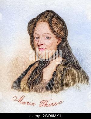 Maria Theresia 1717-1780 Erzherzogin von Österreich und Königin von Ungarn, Kroatien und Böhmen aus dem Buch Crabbs Historical Dictionary aus 1825, Historisch, digital restaurierte Reproduktion von einer Vorlage aus dem 19. Jahrhundert, Datum nicht angegeben Stockfoto