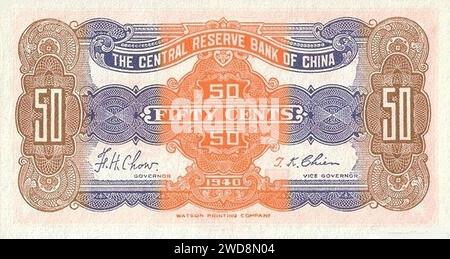 50 Cent - Central Reserve Bank of China (Republik 29 - 1940) 04. Stockfoto