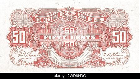 50 Cent - Central Reserve Bank of China (Republik 32 - 1943) 04. Stockfoto