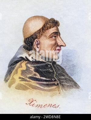 Francisco Jimenez de Cisneros alias Ximenes de Cisneros 1436 - 1517 Spanischer Kardinal und Staatsmann aus dem Buch Crabbs Historical Dictionary aus 1825, Historisch, digital restaurierte Reproduktion von einer Vorlage aus dem 19. Jahrhundert, Datum nicht angegeben Stockfoto