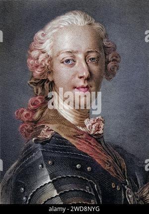 Charles Edward Stuart, der junge Prätendent, Bonnie Prince Charlie, 1720-1788. Anwärter auf den britischen Thron, der schottische Hochlandarmee in der Rebellion der Fünfundvierzig anführte, Historisch, digital restaurierte Reproduktion von einer Vorlage aus dem 19. Jahrhundert, Datum nicht angegeben Stockfoto