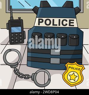 Polizeibeamter Ausrüstung Farbiger Cartoon Stock Vektor