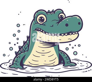 Niedliches Krokodil im Wasser. Vektorabbildung. Zeichentrickstil. Stock Vektor