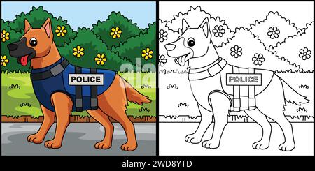Polizeihund Malerseite Farbige Illustration Stock Vektor