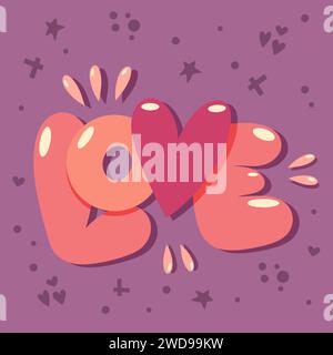 Handgezeichnetes Poster Love mit Bubble-Schriftart. Niedliches romantisches Vektor-Design für Valentinstag. Stock Vektor