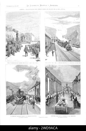 1878-01-30, La Ilustración Española y Americana, Gerona, Inauguración del Ferro-carril de Francia el 20 del Actual, A. Rigalt. Stockfoto