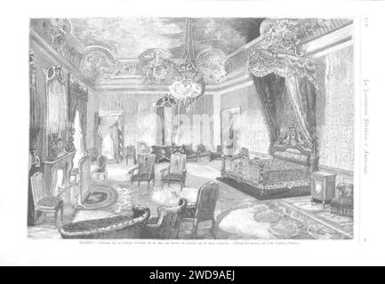 1878-01-30, La Ilustración Española y Americana, Madrid, Interior de la Cámara nupcial de los reyes de España en el Real Palacio, Comba. Stockfoto