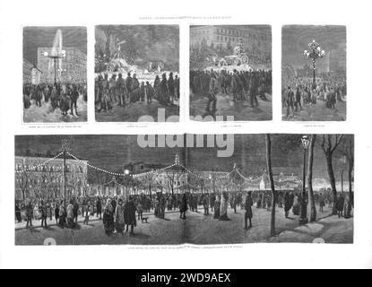 1878-01-30, La Ilustración Española y Americana, Madrid, Iluminaciones públicas con motivo de las bodas reales, Pellicer. Stockfoto