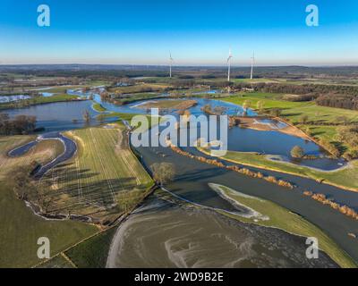 Haltern am See, Nordrhein-Westfalen, Deutschland - Hochwasser an der Lippe, Fluss im Ruhrgebiet, die Felder, die landwirtschaftlichen Flächen der Bauern am nächsten Tag Stockfoto