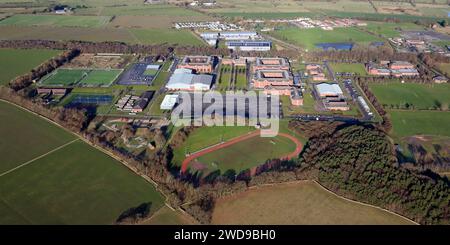 Aus der Vogelperspektive des Army Foundation College, der Uniacke Barracks, nahe Harrogate, North Yorkshire. Es ist Eine militärische Trainingseinheit für die britische Armee. Stockfoto