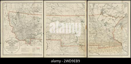 1891 Karte des Departements von Dakota einschließlich Minnesota, North Dakota, Montana, Yellowstone National Park und jenem Teil von South Dakota, der nördlich des vierundvierzigsten Breitengrades liegt Stockfoto