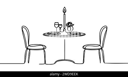 Einzelne durchgehende Zeilenzeichnung des Datums, Dating Dinner zusammen im Coffee Shop. Stock Vektor