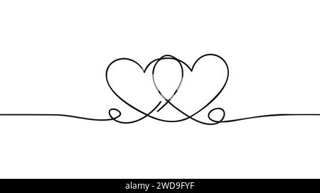 Durchgehende Linienzeichnung des Liebeszeichens mit zwei Herzen umarmen minimalistisches Design auf weißem Hintergrund. EPS 10 Stock Vektor