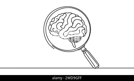 Vergrößerungsglas mit einer durchgehenden Linie des Gehirns Vektor-Illustration. Stock Vektor