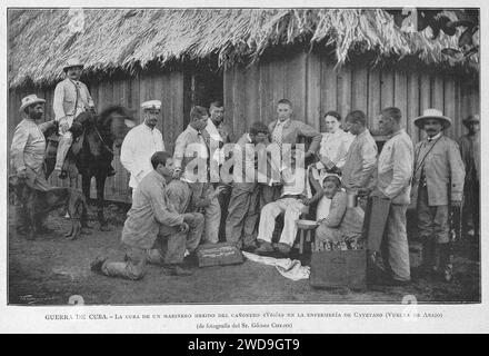 08.02.1897, La Ilustración Artística, Guerra de Cuba, La cura de un marinero herido del cañonero Vigía en la enfermería de Cayetano (Vuelta de Abajo), Gómez Carrera. Stockfoto