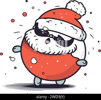 Lustiger Weihnachtsmann mit Sonnenbrille und rotem Hut. Vektorabbildung. Stock Vektor