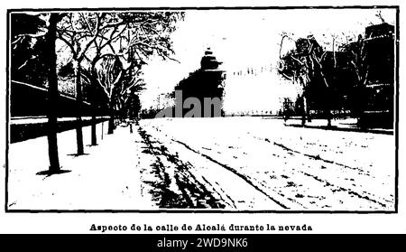 1904-12-01, Nuevo Mundo, Aspecto de la calle de Alcalá durante la nevada, Campúa. Stockfoto