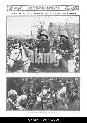 27.01.1910, Actualidades, La entrada de la Brigada de cazadores en Madrid, Cifuentes. Stockfoto