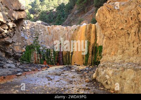 Blick auf den Wasserfall Colores im Nationalpark Caldera de Taburiente auf der Insel La Palma, Kanarische Inseln Stockfoto