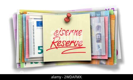 Euro-Banknoten mit der Note "Eiserne Reserve" (Eiserne Reserve) Stockfoto