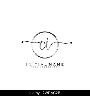 CI Initial Handschriftenlogo mit Kreis Stock Vektor