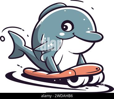 Zeichentrick-Delfin beim Skateboard. Vektorillustration isoliert auf weißem Hintergrund. Stock Vektor