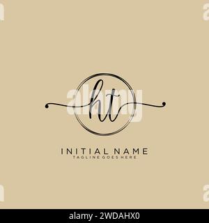 HT Initial Handschriftenlogo mit Kreis Stock Vektor