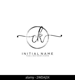 CK Initial Handschriftenlogo mit Kreis Stock Vektor