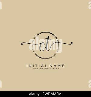 CT Initial Handschriftenlogo mit Kreis Stock Vektor