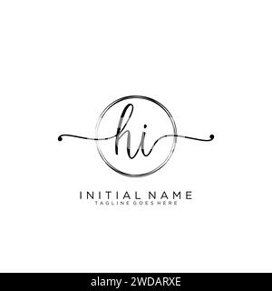 HI Initial Handschriftenlogo mit Kreis Stock Vektor