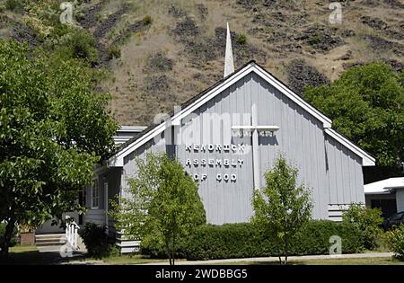 KENDRICK/IDAHO/USA- Alltag und Lebensweise in Kendrick Stadt mit herrschender Lebenskirche und US-Post Bürocafé Restaurant und Spirituosenladen und Kendrick 100 Jahre alt 1890-1990 und jetzt Kendrick 100 Jahre alt 14 Jahre alte Herrscherstadt an der Highway 3 in der historischen Herrscherstadt Idaho, 08. juni 2014 Stockfoto