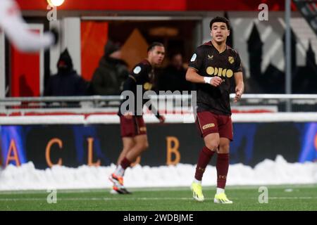 Maastricht, Niederlande. Januar 2024. MAASTRICHT, NIEDERLANDE - 19. JANUAR: Rafik el Arguioui von Jong FC Utrecht im Spiel MVV Maastricht zwischen Jong FC Utrecht am 19. Januar 2024 in de Geusselt in Maastricht, Niederlande. (Foto von Orange Pictures) Credit: dpa/Alamy Live News Stockfoto