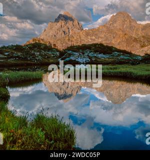 Grand und Middle Teton, Schoolroom Glacier, Upper Cascade Canyon, Grand Teton National Park, Wyoming Stockfoto